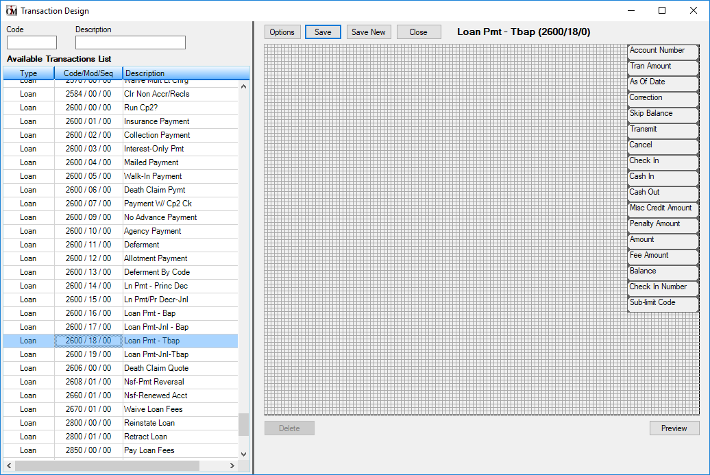 Transaction Design Dialog