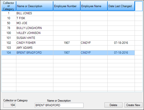 Loans > System Setup > Collection Category Screen