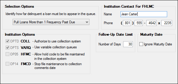 Loans > System Setup > Collection Options Screen