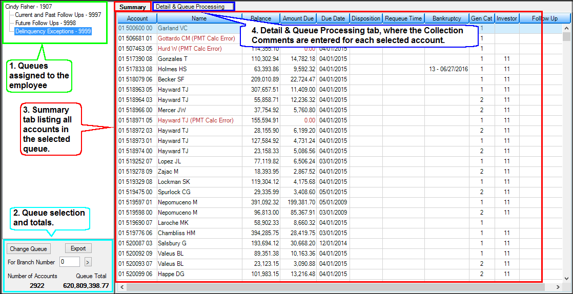 Loans > Collections > Collection Queues Screen