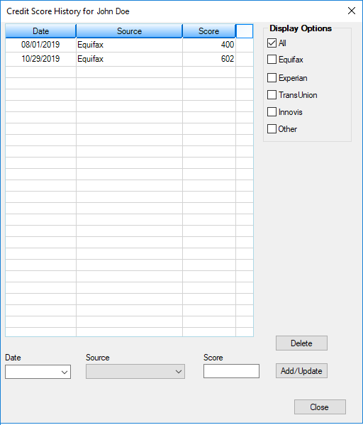Credit Score History Dialog