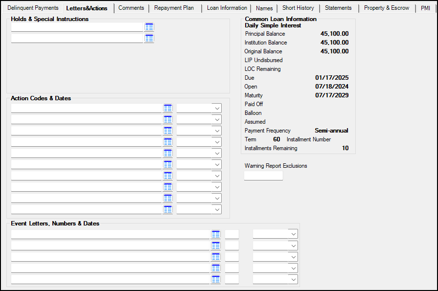 Letters & Actions Tab