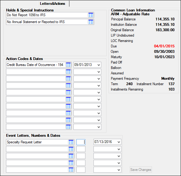 Letters & Actions Tab