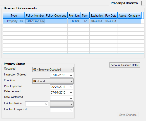 Property & Reserves Tab