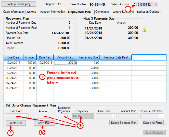 Loans > Collections > Bankruptcy Information Screen > Repayment Plan Tab