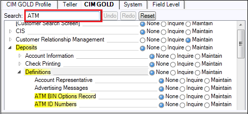 CIM GOLD tab with search