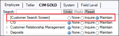 Security > Setup Screen, CIM GOLD Tab