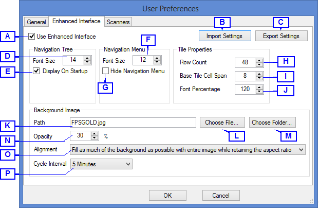 Options > User Preference Screen, Enhanced Interface Tab