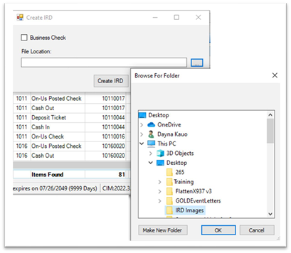 Create IRD, First-Time File Location Setup