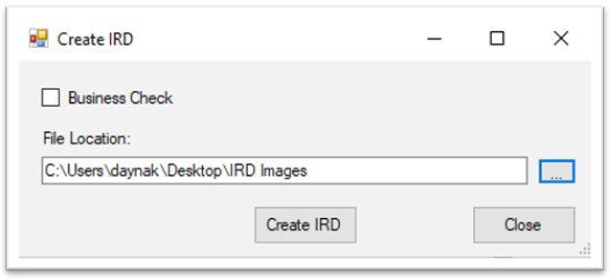 Create IRD, With File Location Set