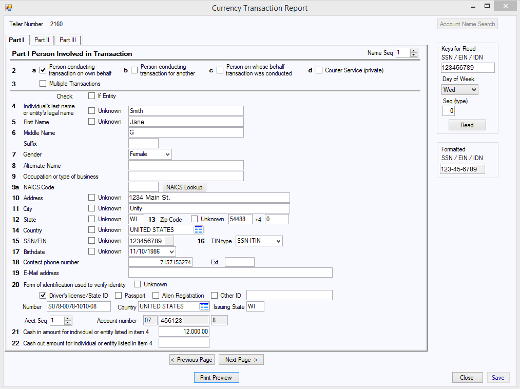 Teller System > GOLDTeller > Functions > Currency Transaction Report