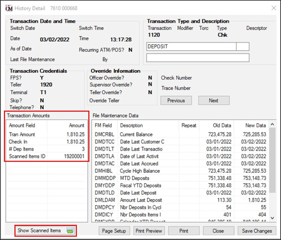 CIM GOLD > Deposits > Account Information > History, History Detail