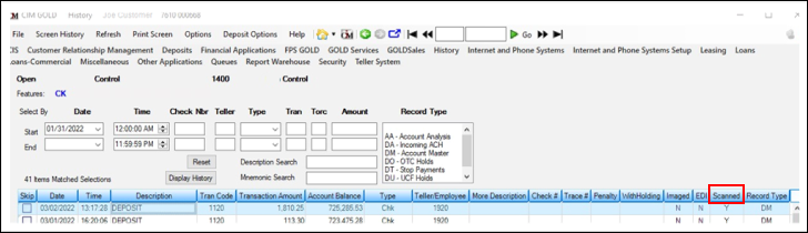 CIM GOLD > Deposits > Account Information > History 