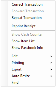 Journal Log pop-up menu