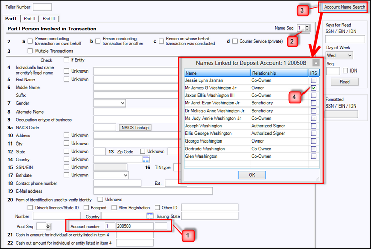 Currency Transaction Report Account Name Search