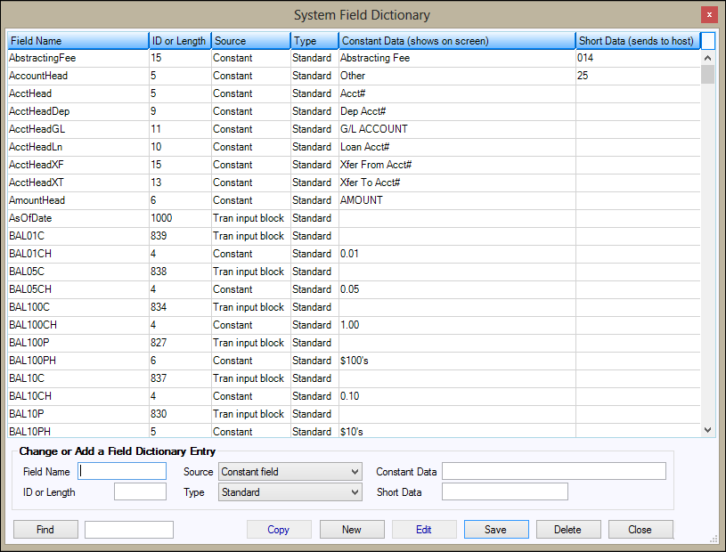 System Field Dictionary