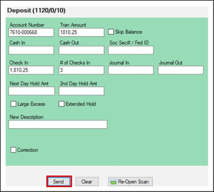 CIM GOLDTeller - Deposit Transaction (1120/0/0), Ready to Send