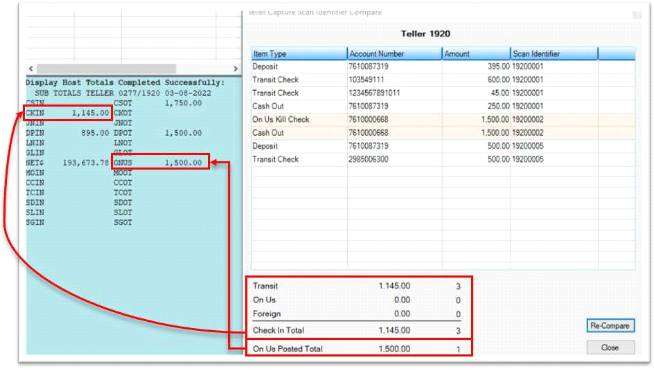 Teller Capture Scan Identifier Compare – No Errors and Balanced