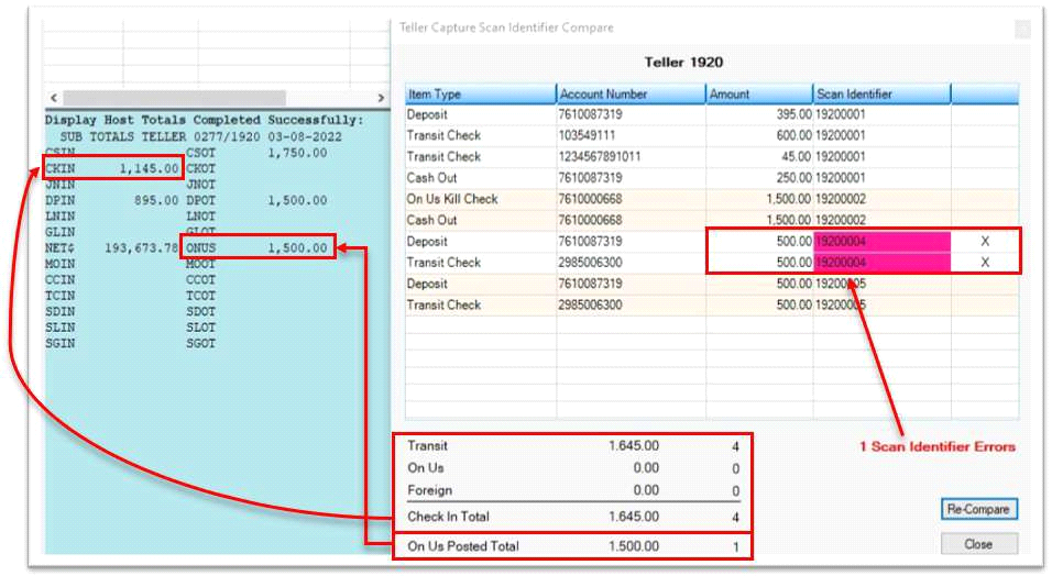 Teller Capture Scan Identifier Compare – With Errors