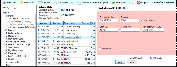 CIM GOLDTeller – Withdrawal Transaction (1130/0/0) Selected