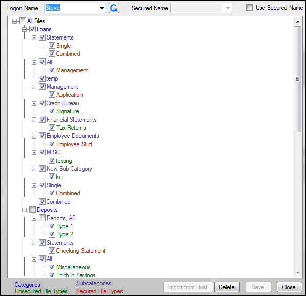 File Access Security Setup Screen