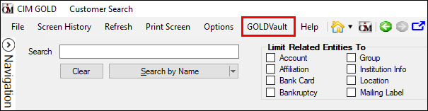 GOLDVault Menu