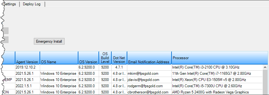 Target Machines Tab (right side) Target Machines Tab (right side)