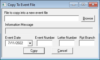 Copy To Event File Screen