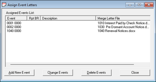 Assign Event Letters Screen