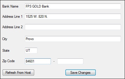 GOLD Services > Gold Exception Manager > Administrative > Bank Name and Address Screen