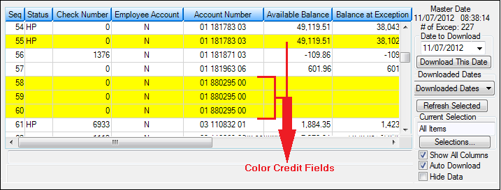 GOLD Services > Gold Exception Manager > Process Exception Items Screen