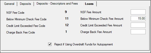 GOLD Services > Institution Options Screen, GOLD ExceptionManager Tab, Loans Tab