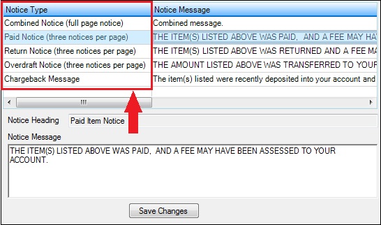 GOLD Services > Gold Exception Manager > Administrative > Notice Messages Screen