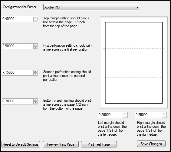 GOLD Services > Gold Exception Manager > Administrative > Printer Calibration Screen