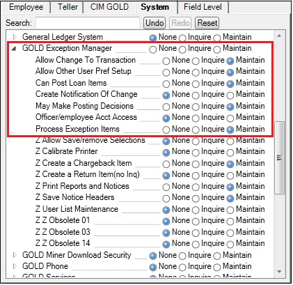 Security > Setup Screen, System Tab