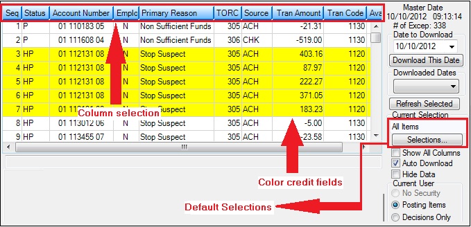 GOLD Services > Gold Exception Manager > Process Exception Items Screen