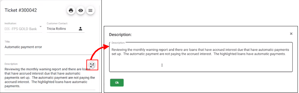 Click the pop-out button to open the Description in a separate window.