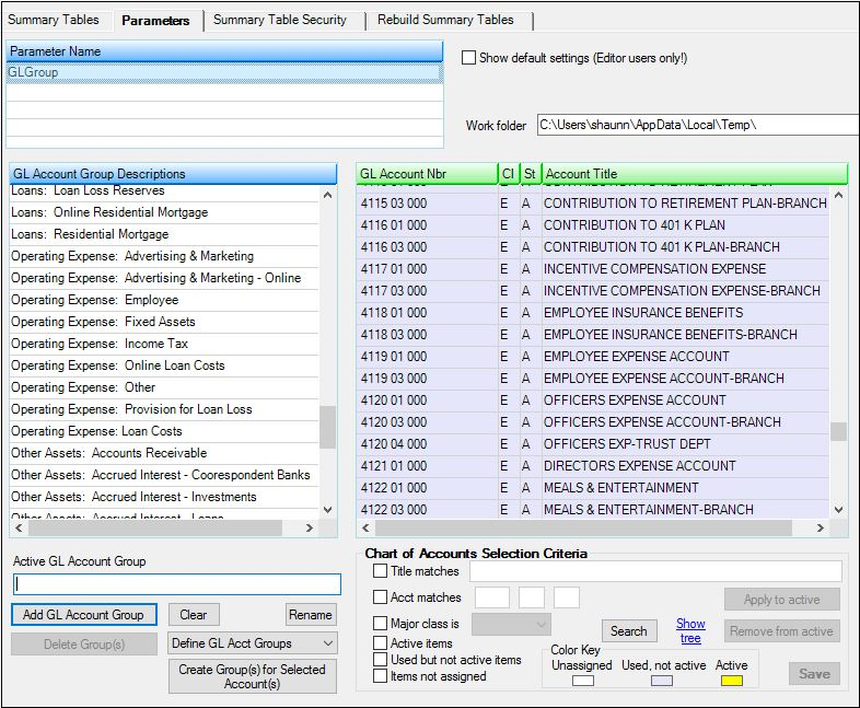 General Ledger Account Grouping